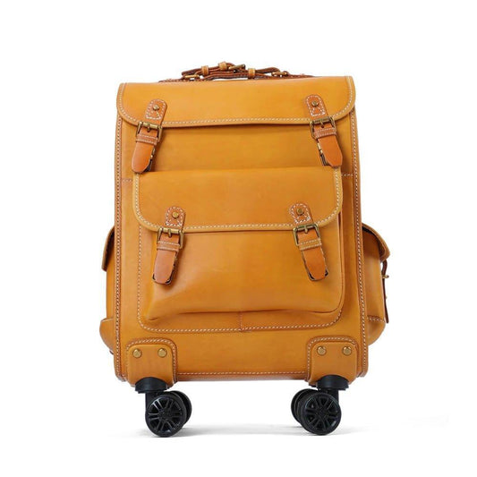 Woosir Rolling Vintage Leather Luggage Suitcase 22 Inch