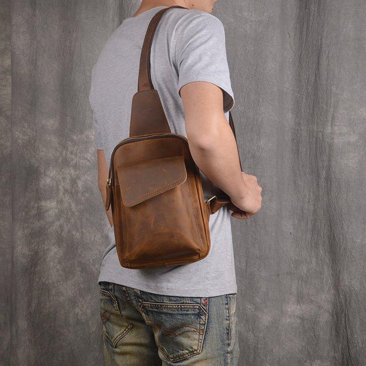 Small Mens Sling Bag in Leather