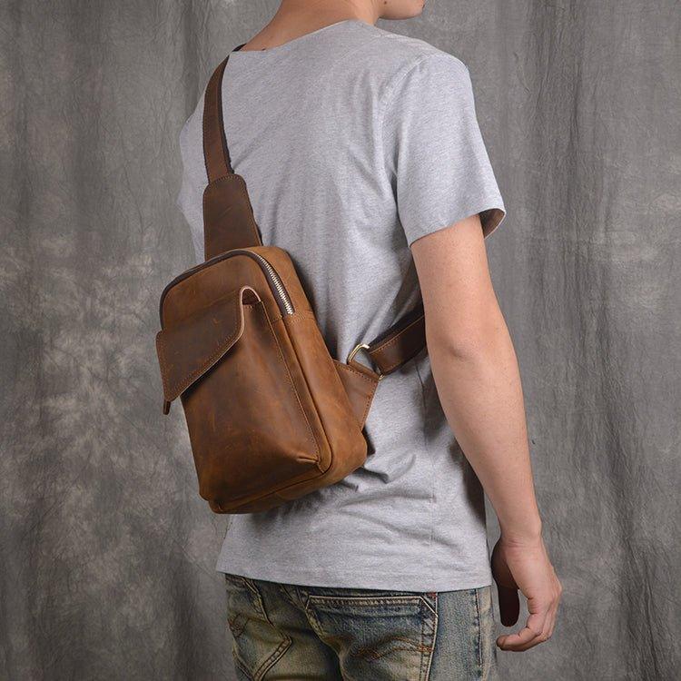 Small Mens Sling Bag in Leather