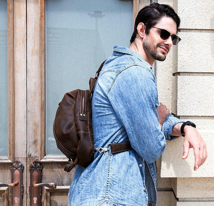 Mens Shoulder Sling Backpack Genuine Leather