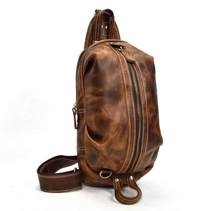 Mens Shoulder Sling Backpack Genuine Leather