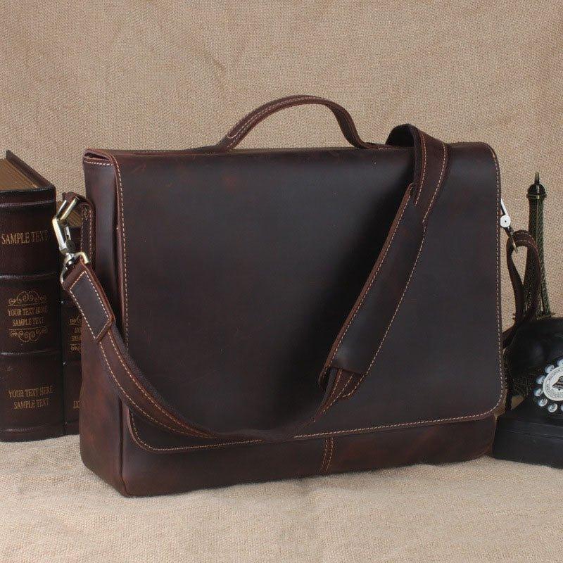 Woosir Slim Leather Laptop Briefcase 15 inch