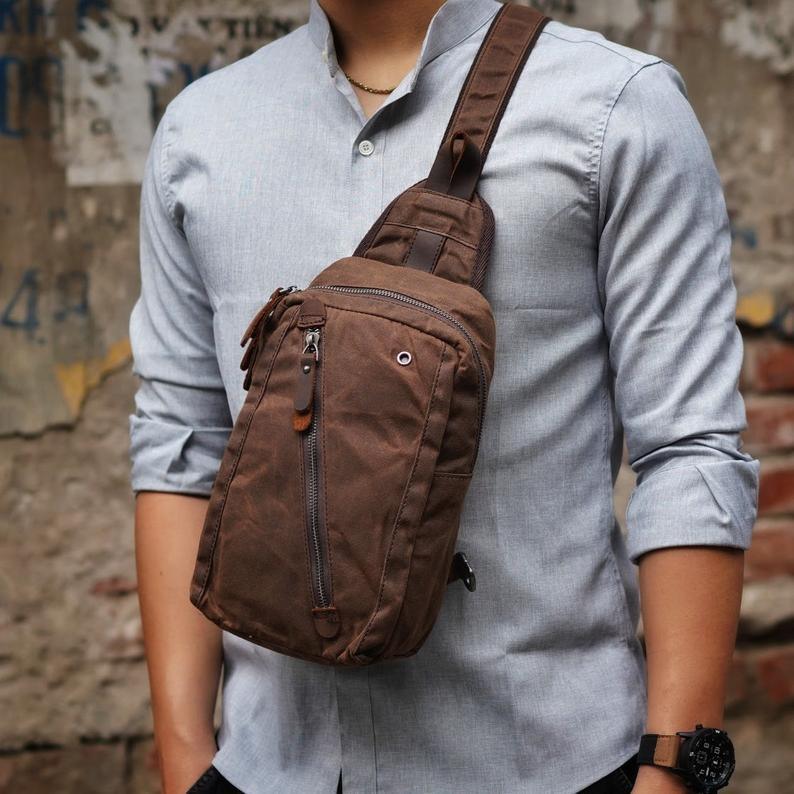 Woosir Sling Backpack Mens Waxed Canvas Crossbody Bag