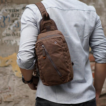 Woosir Sling Backpack Mens Waxed Canvas Crossbody Bag