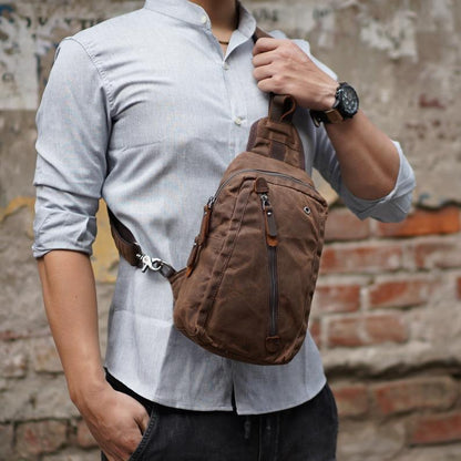 Woosir Sling Backpack Mens Waxed Canvas Crossbody Bag