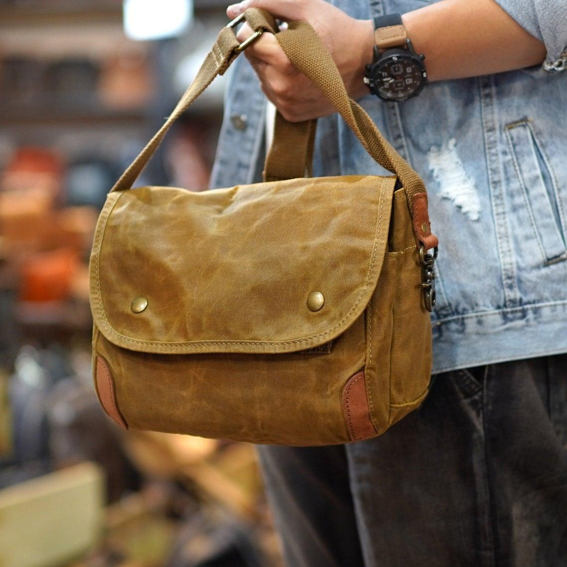 Small Messenger Bag Waxed Canvas Mens