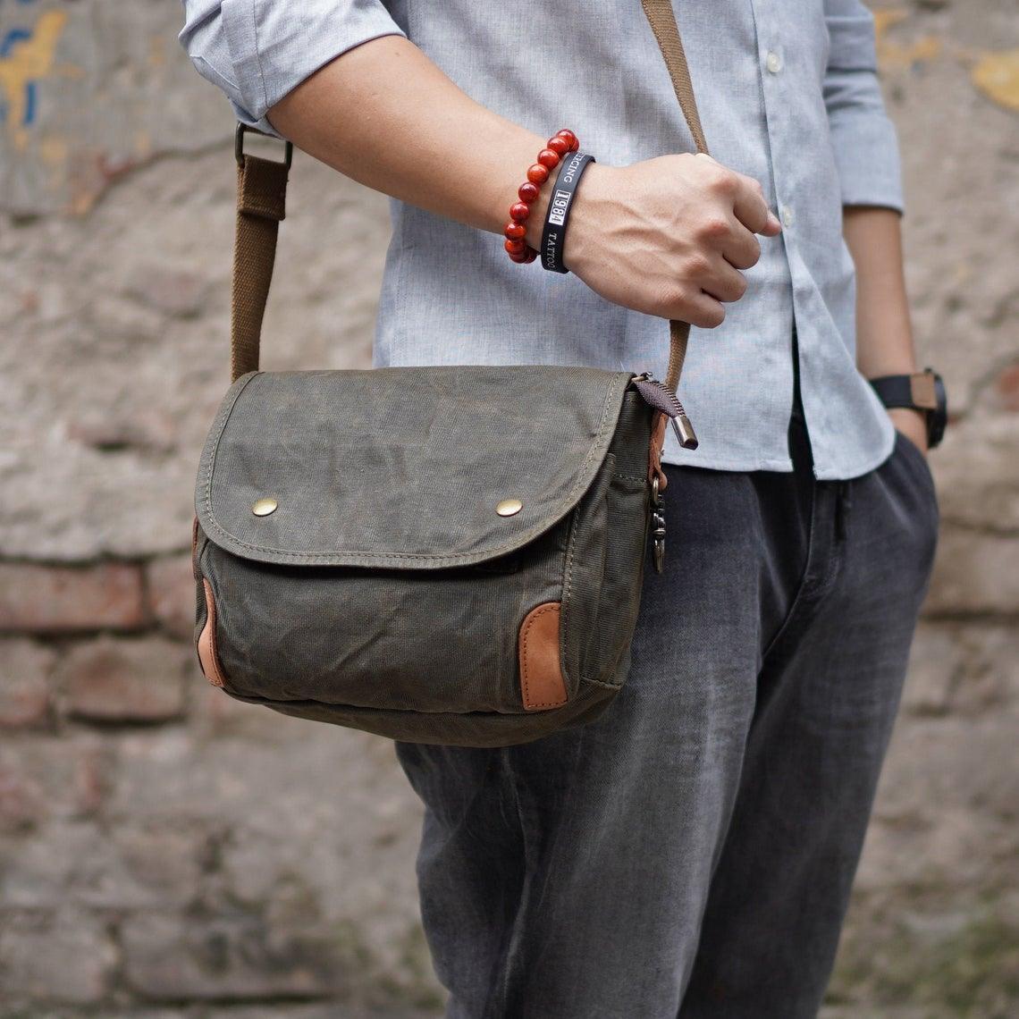 Small Messenger Bag Waxed Canvas Mens