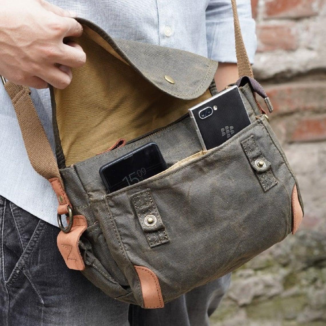 Small Messenger Bag Waxed Canvas Mens