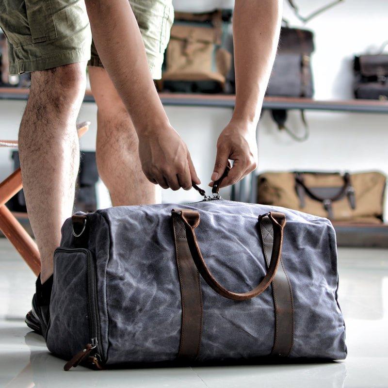 Waxed Canvas Duffle Bags with Shoe Compartment