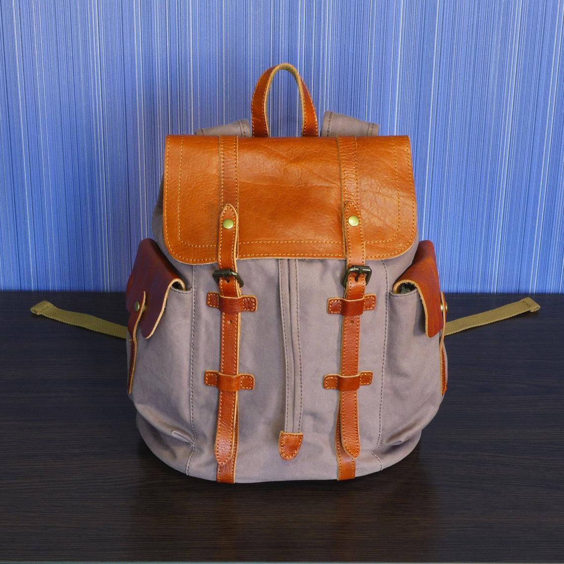 Vintage Backpack Leather Canvas