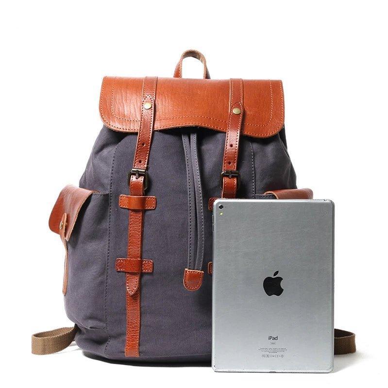 Vintage Backpack Leather Canvas