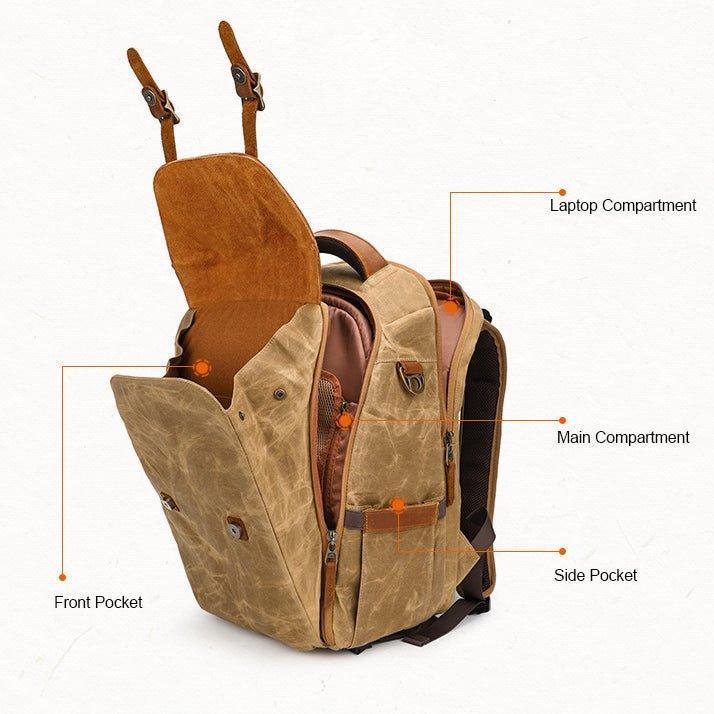 Woosir Vintage Hiking Camera Backpack with Laptop Sleeve