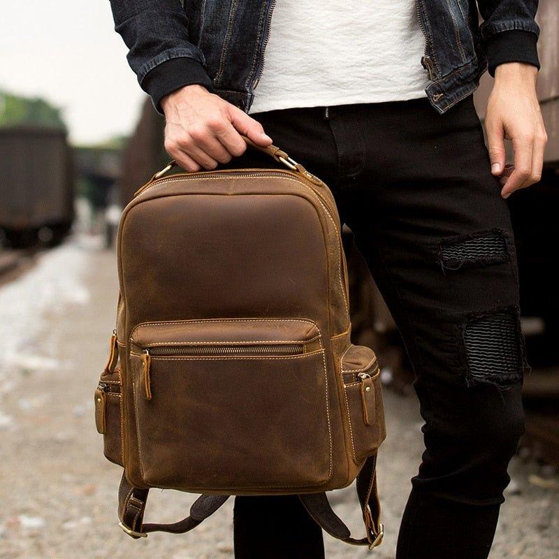 Vintage Genuine Leather Backpack Mens