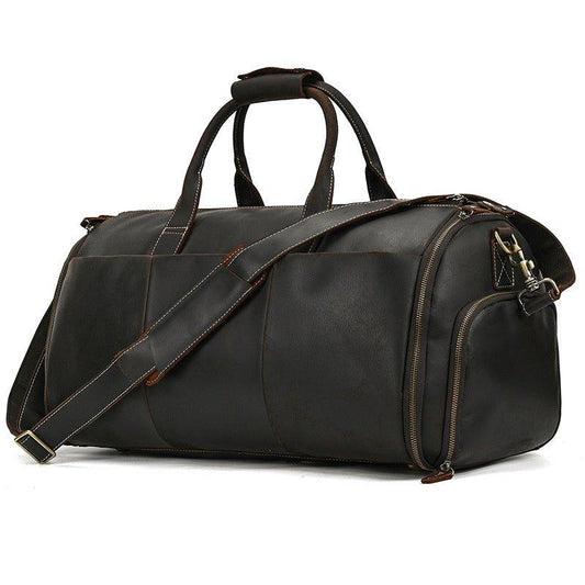Vintage Leather Garment Duffle Bag for Men