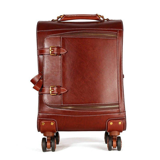 Woosir Vintage Leather Suitcase 20 Inch Travel Luggage