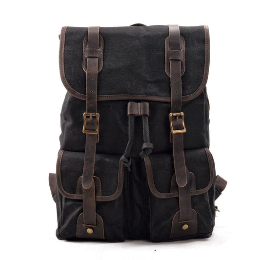 Vintage Waxed Canvas Backpack with Front Pockets