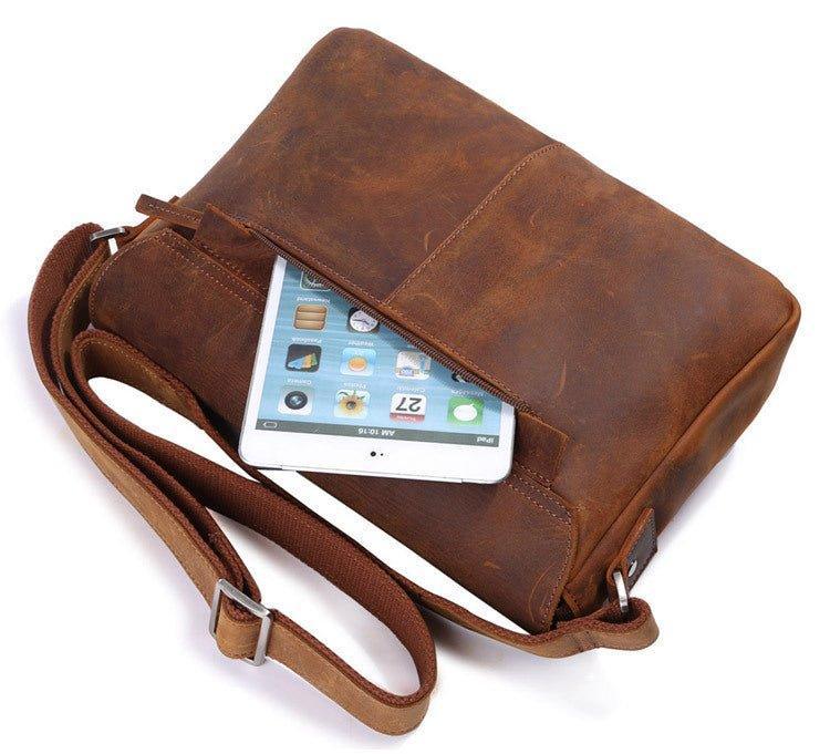 Mens Vintage Leather Crossbody Messenger Bag