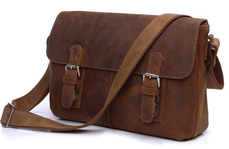 Mens Vintage Leather Crossbody Messenger Bag