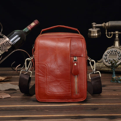 Woosir Vintage Red-Brown Leather Messenger Bag for Men