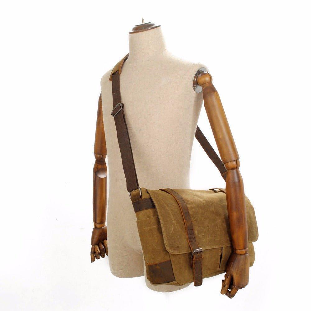 Woosir Vintage Canvas Leather Trim Camera Messenger Bag