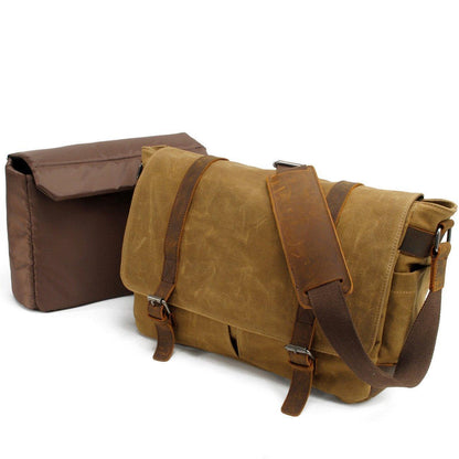 Woosir Vintage Canvas Leather Trim Camera Messenger Bag