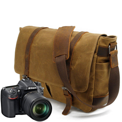 Woosir Vintage Canvas Leather Trim Camera Messenger Bag