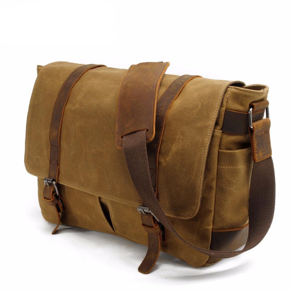 Woosir Vintage Canvas Leather Trim Camera Messenger Bag