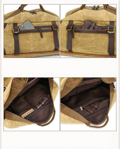 Waxed Canvas Weekender Duffle Bag Backpack