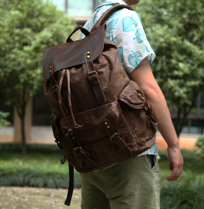 Vintage Waxed Canvas and Leather Backpack Mens