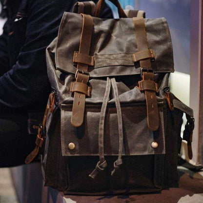 Mens Waxed Canvas Backpack Rucksack Vintage
