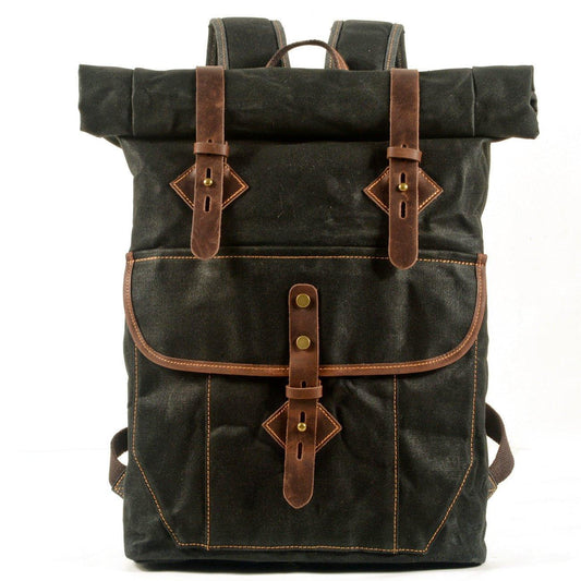 Waxed Canvas Roll Top Backpack Vintage with Laptop Sleeve