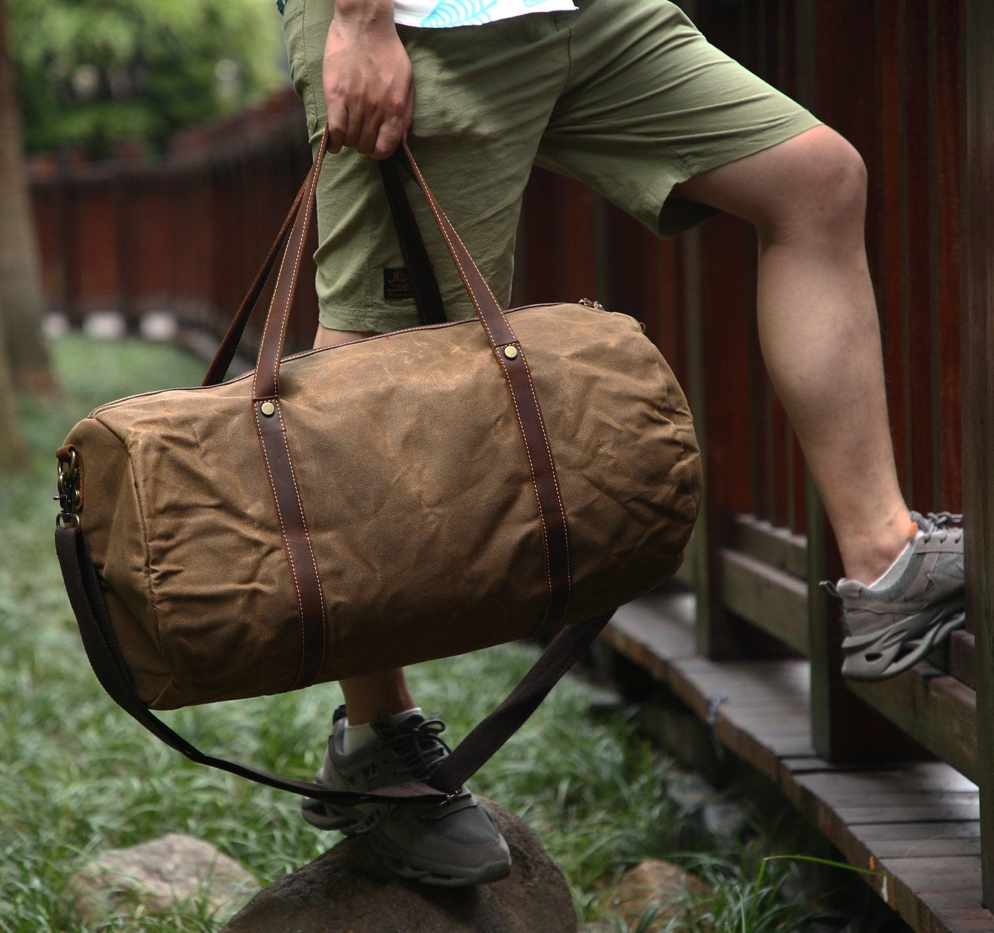 Heavy Duty Waxed Canvas Duffle Bag Carry-on Size