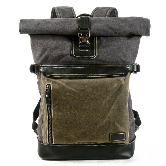 Roll Top Waxed Canvas Vintage Backpack Rucksack