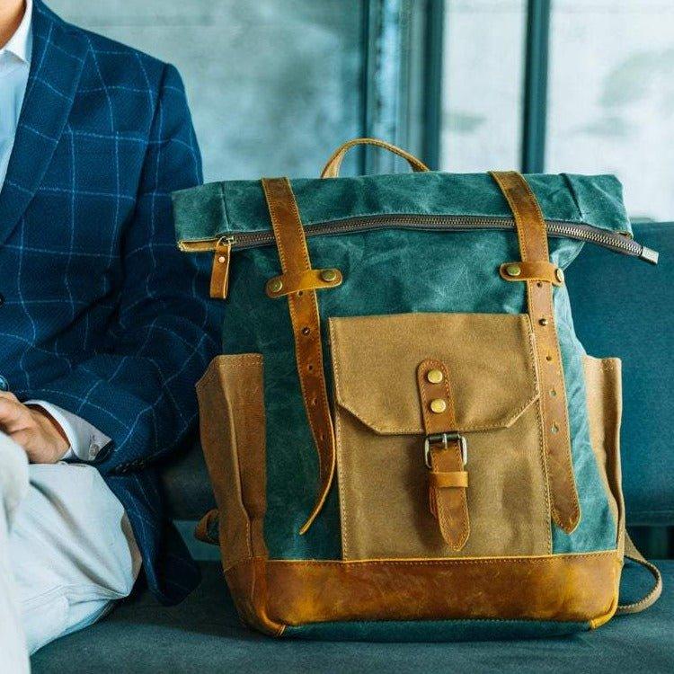 Roll Top Waxed Canvas Backpack Mens