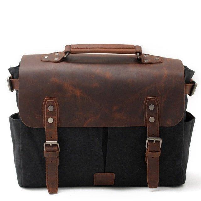 Waxed Canvas Laptop Briefcase Bag Motorcycle Saddlebags