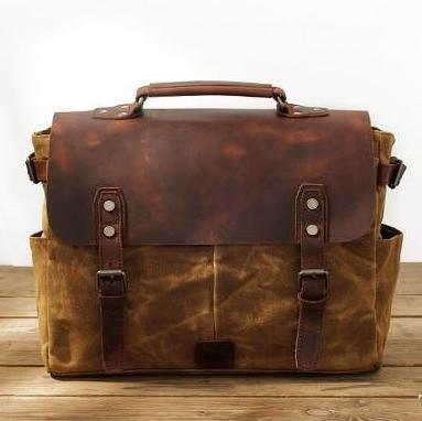 Waxed Canvas Laptop Briefcase Bag Motorcycle Saddlebags