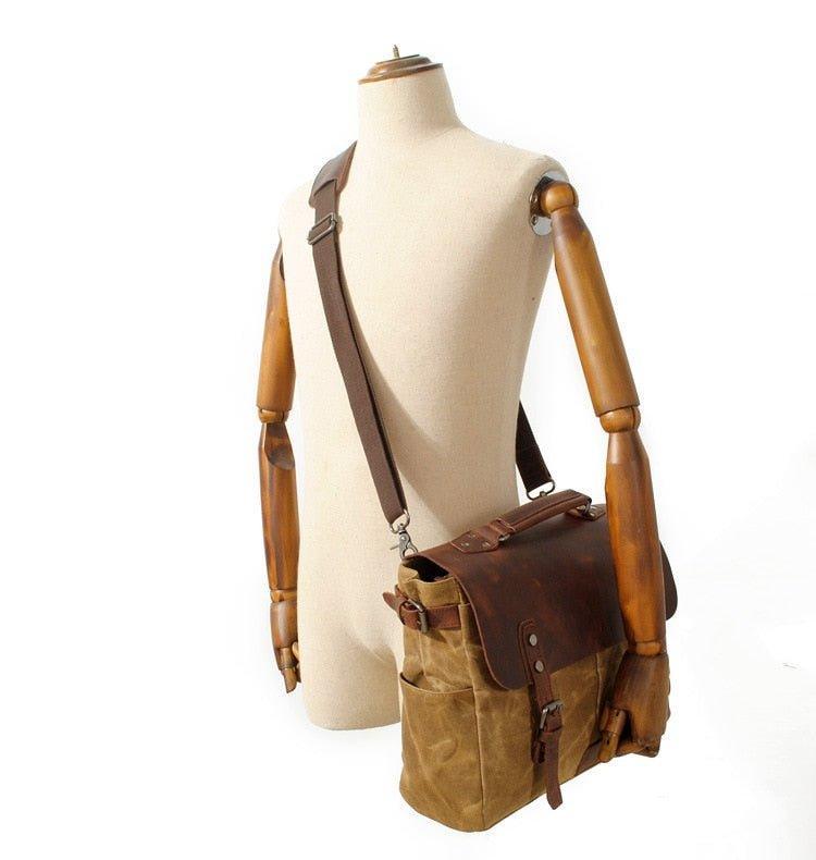 Waxed Canvas Laptop Briefcase Bag Motorcycle Saddlebags