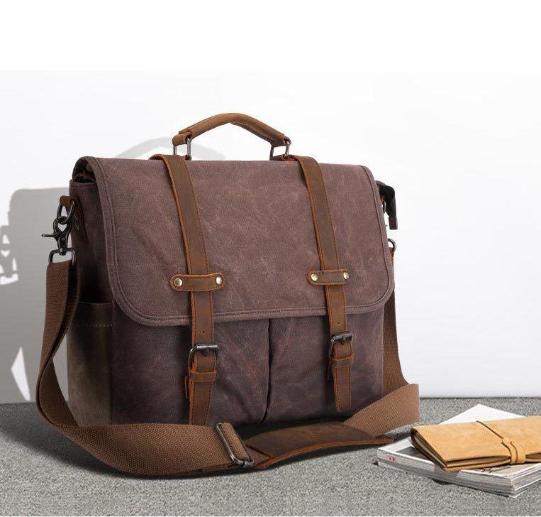 Woosir Waxed Canvas Briefcase Men