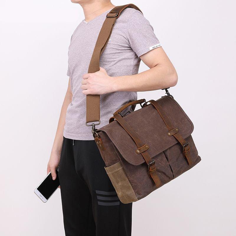 Woosir Waxed Canvas Briefcase Men