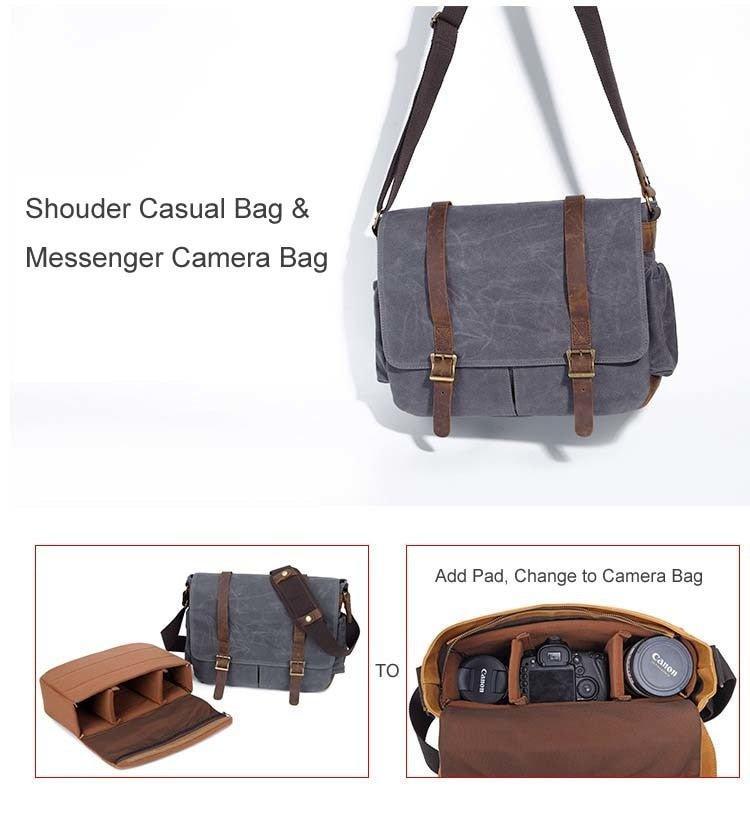 Woosir Waxed Canvas DSLR Camera Messenger Bag