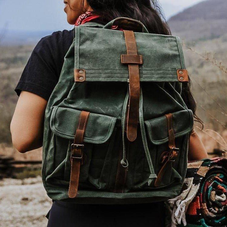 Waxed Canvas Backpack with Front Pockets