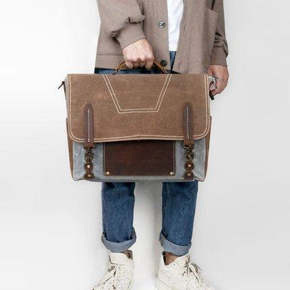 Mens Waxed Canvas Briefcase for Laptop