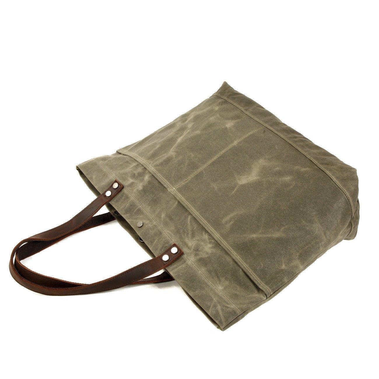 Woosir Waxed Canvas Shoulder Tote Bag with Front Pockets