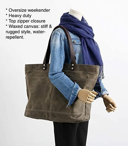 Woosir Waxed Canvas Shoulder Tote Bag with Front Pockets