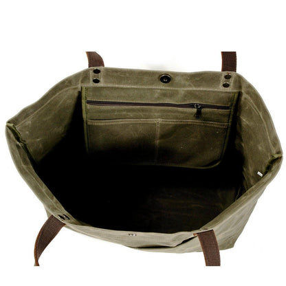 Woosir Waxed Canvas Shoulder Tote Bag with Front Pockets