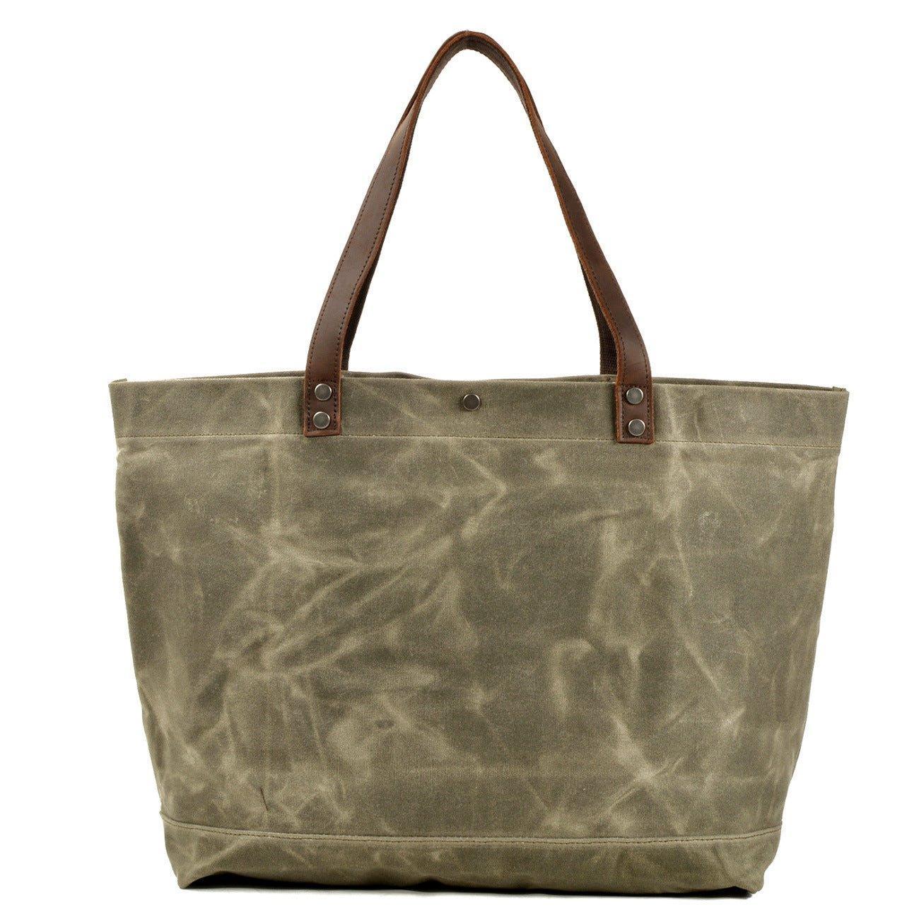 Woosir Waxed Canvas Shoulder Tote Bag with Front Pockets