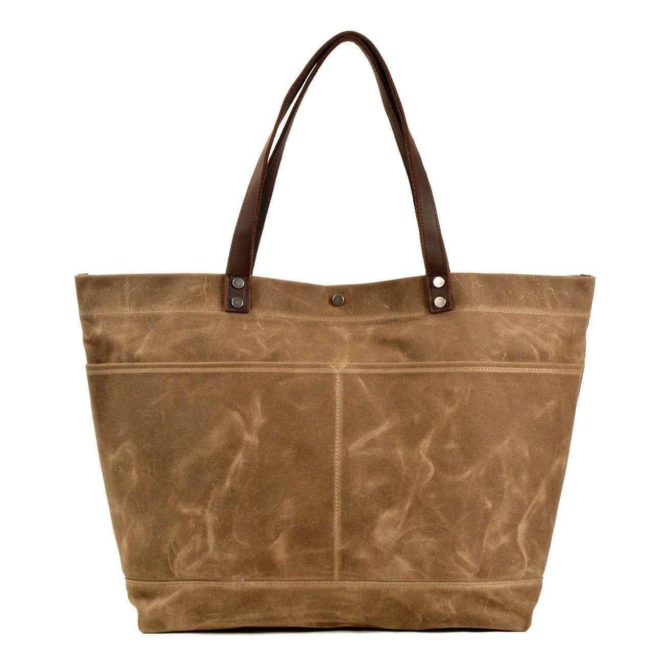 Woosir Waxed Canvas Shoulder Tote Bag with Front Pockets