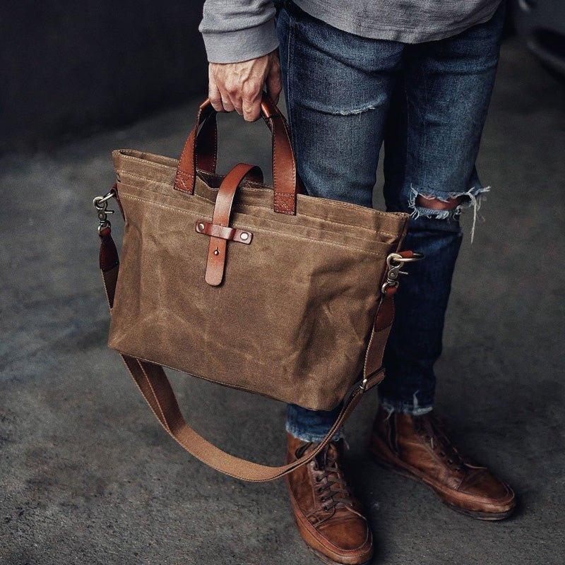 Woosir Waxed Canvas Tote Bag with Shoulder Strap