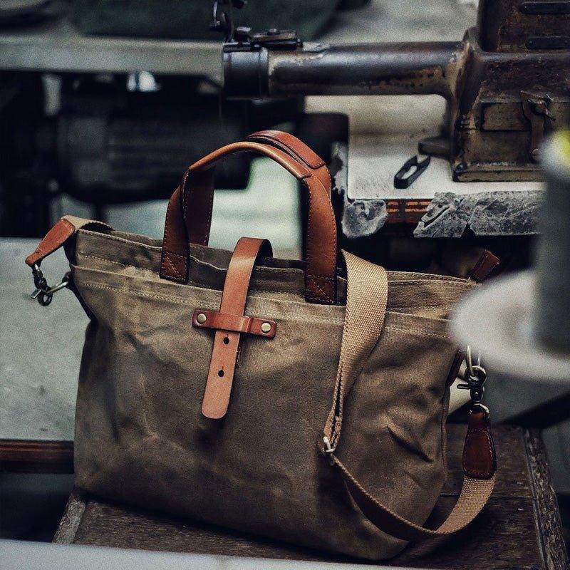 Woosir Waxed Canvas Tote Bag with Shoulder Strap