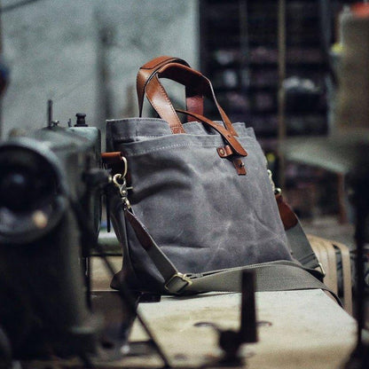 Woosir Waxed Canvas Tote Bag with Shoulder Strap